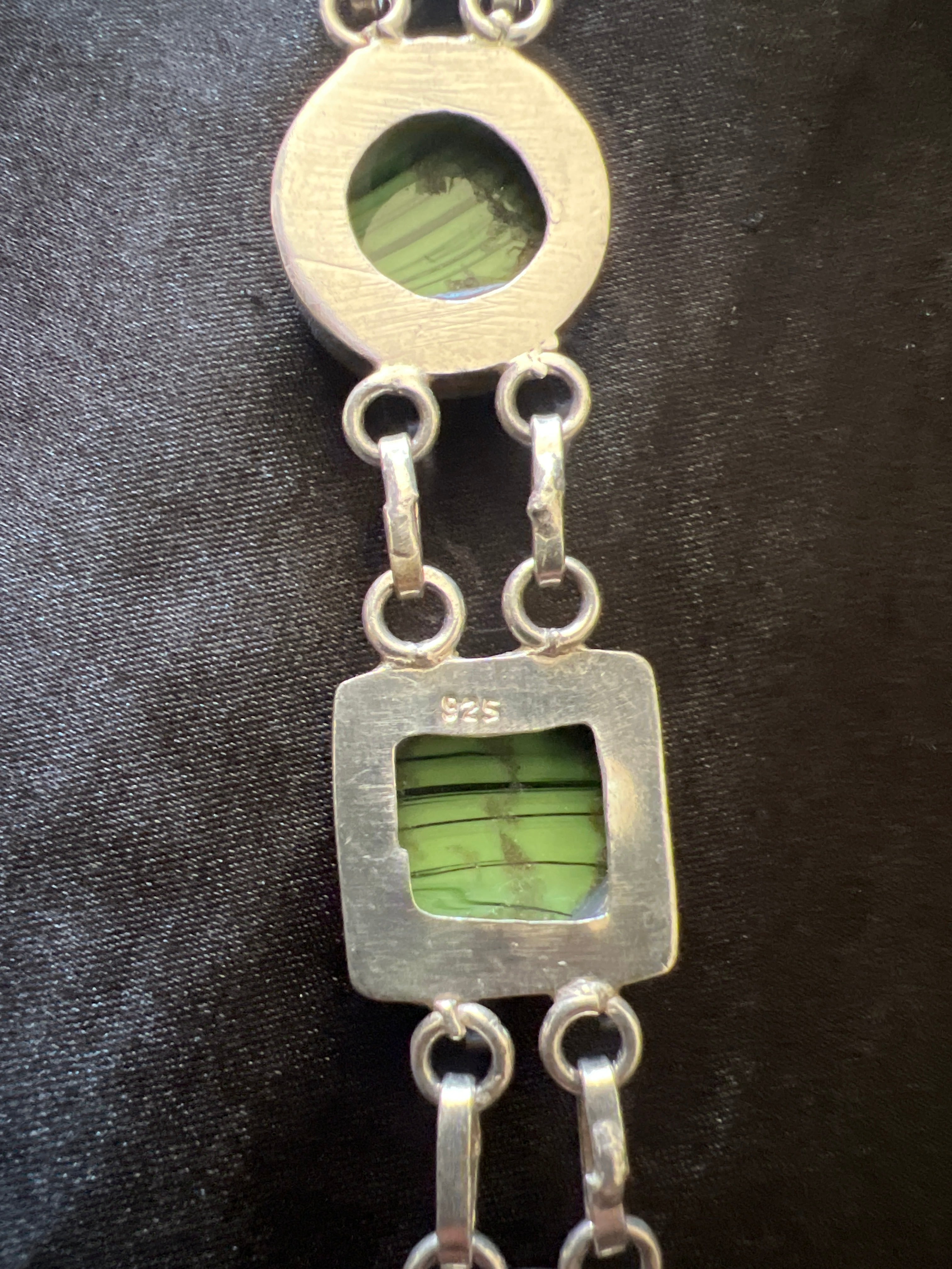 Vintage Green Lucite Mid Century 925 Silver Bracelet.