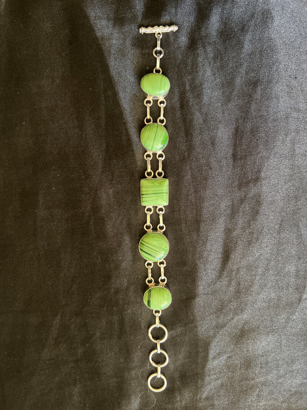 Vintage Green Lucite Mid Century 925 Silver Bracelet.