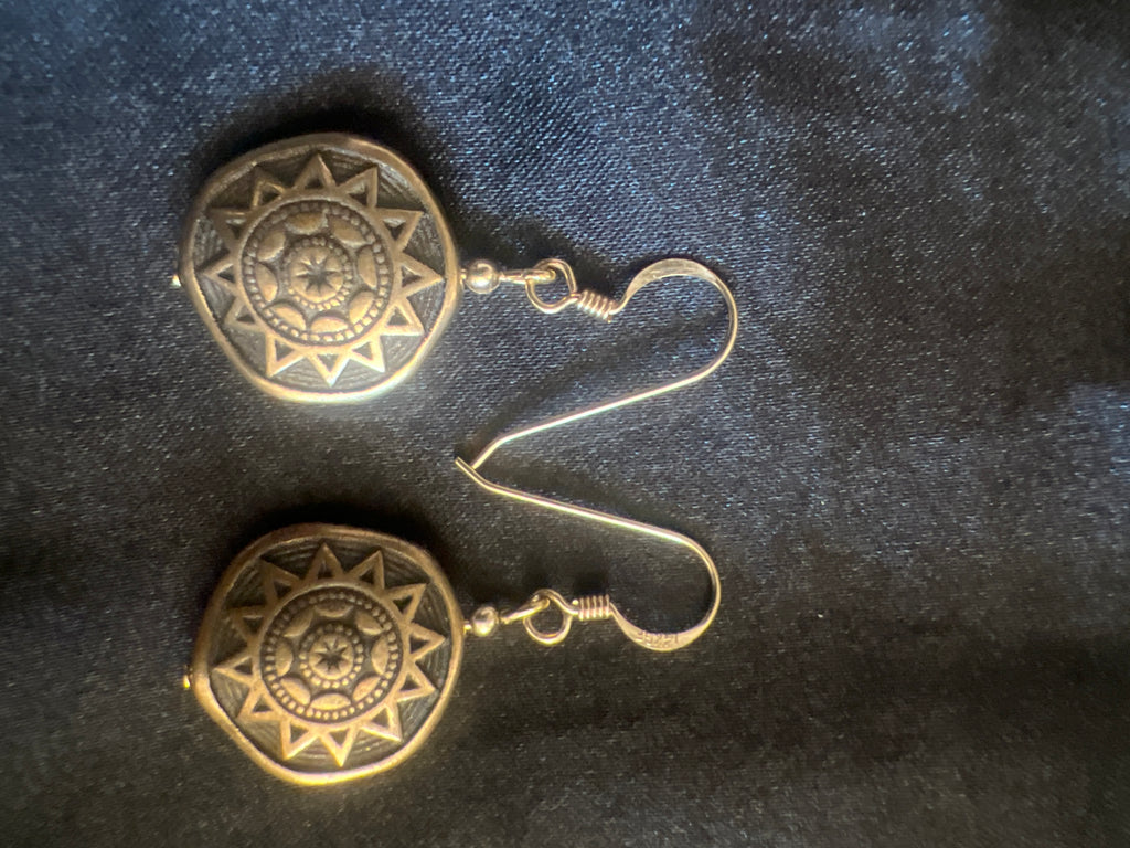 14KGF Damascene earrings. Handmade earrings.