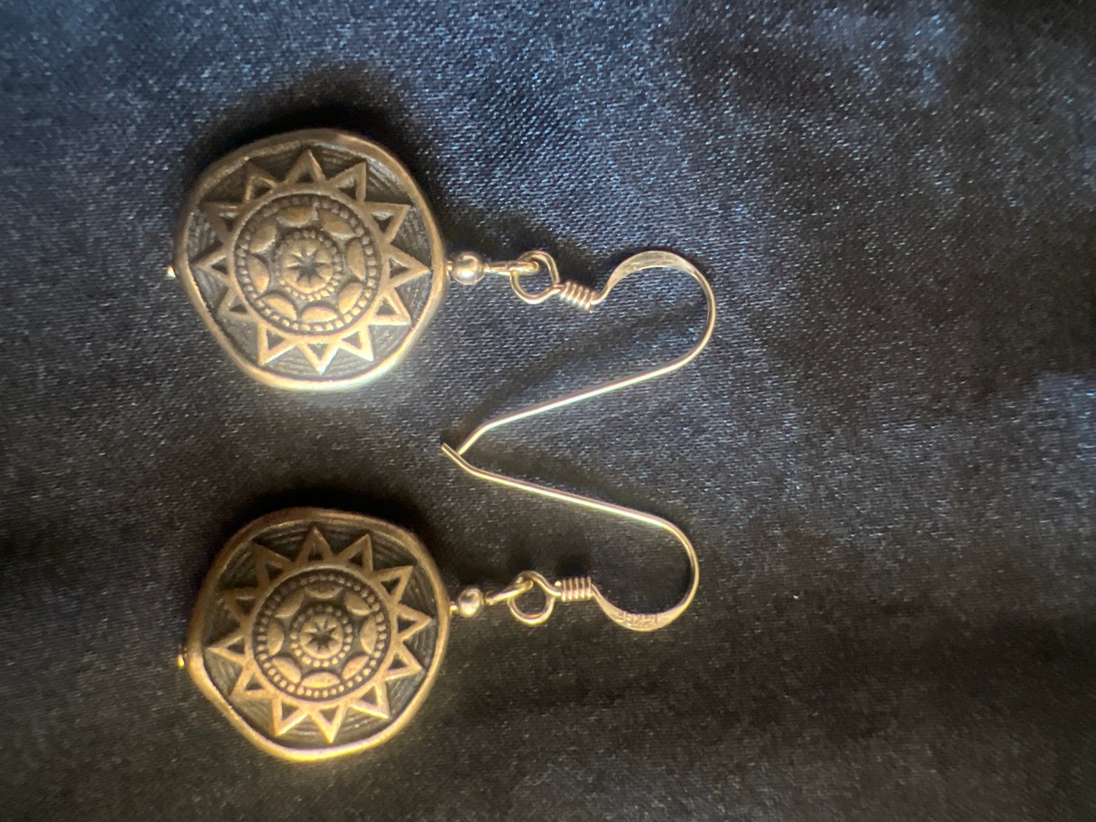 14KGF Damascene earrings. Handmade earrings.