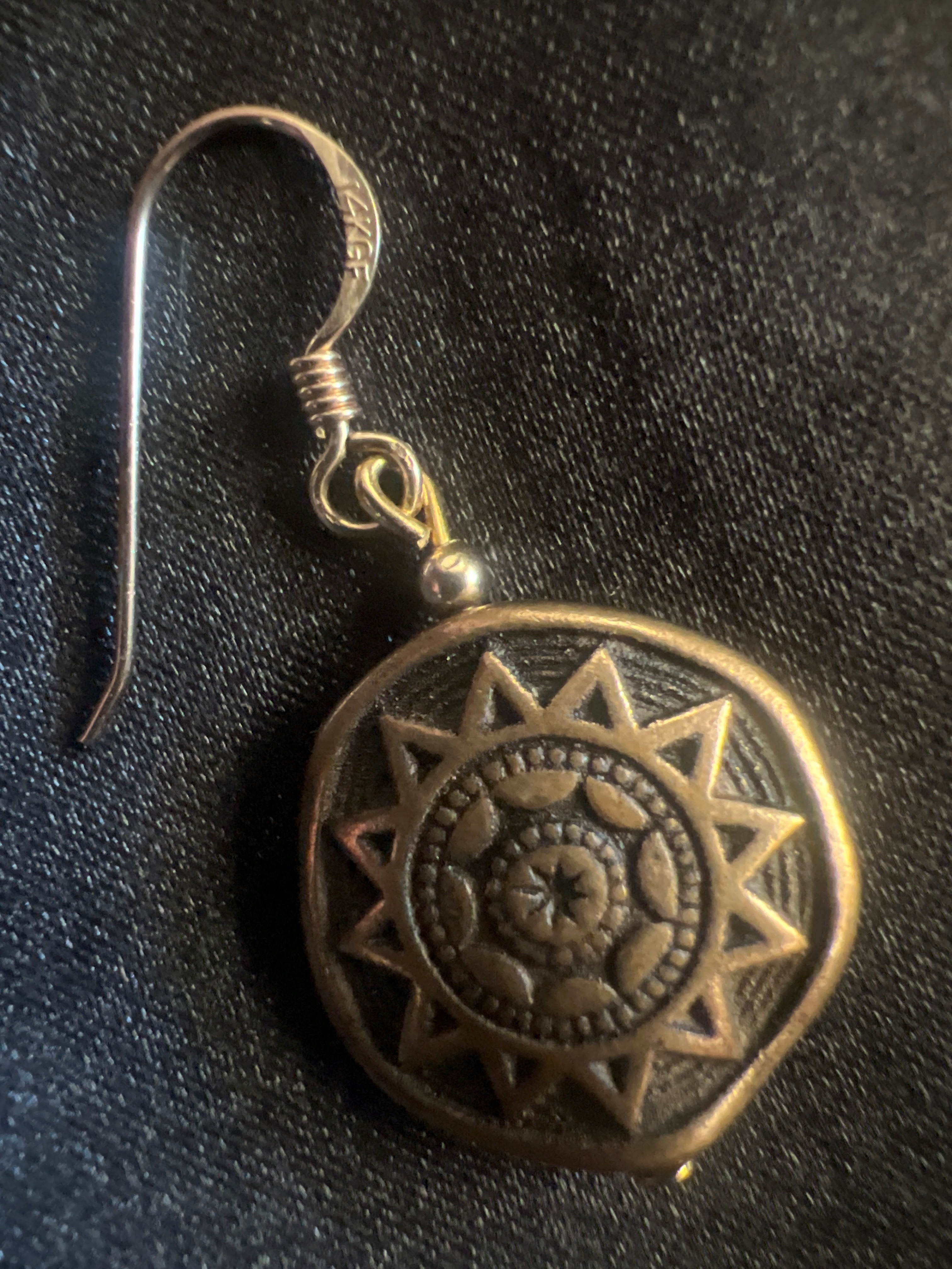 14KGF Damascene earrings. Handmade earrings.