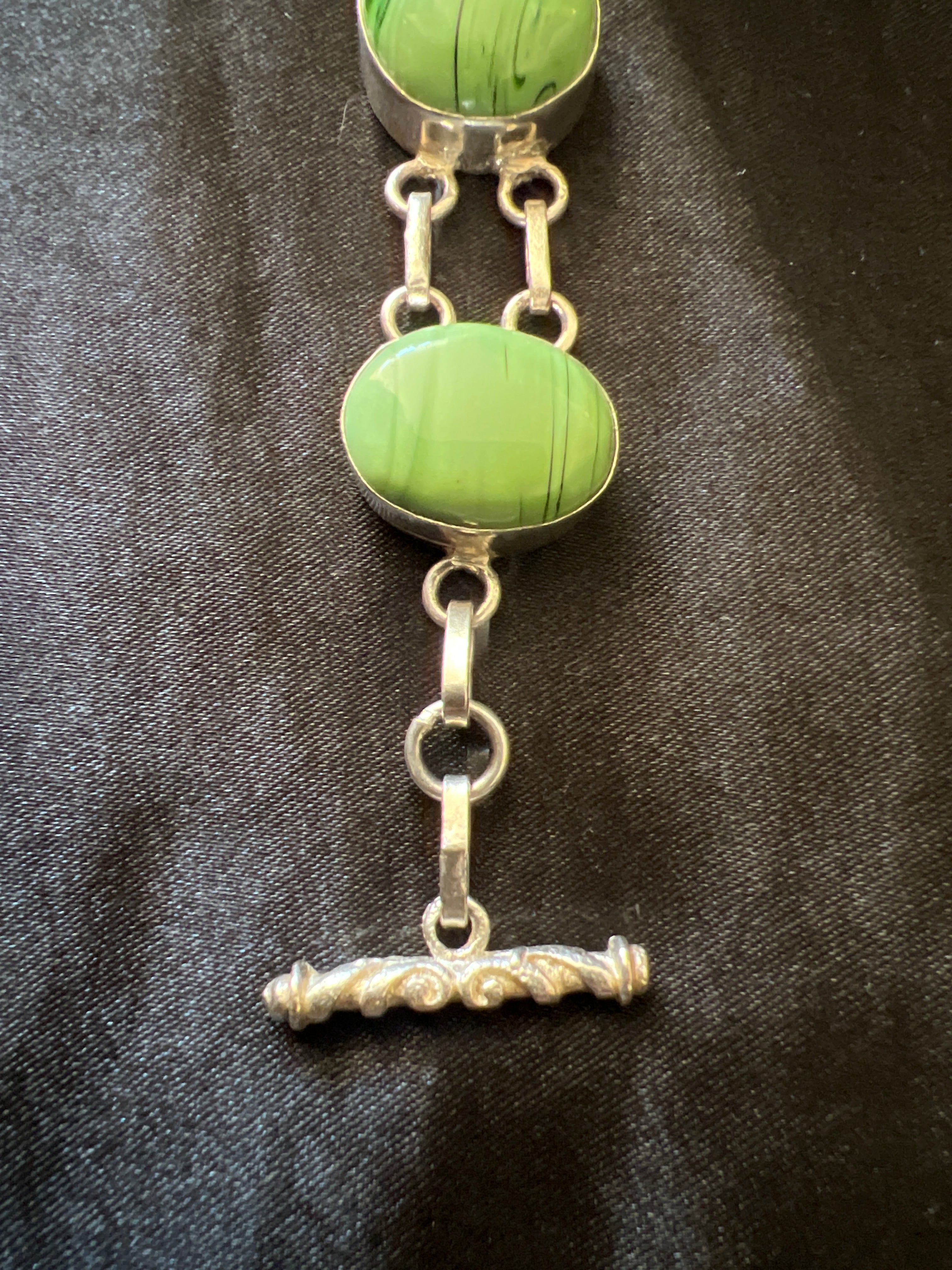Vintage Green Lucite Mid Century 925 Silver Bracelet.